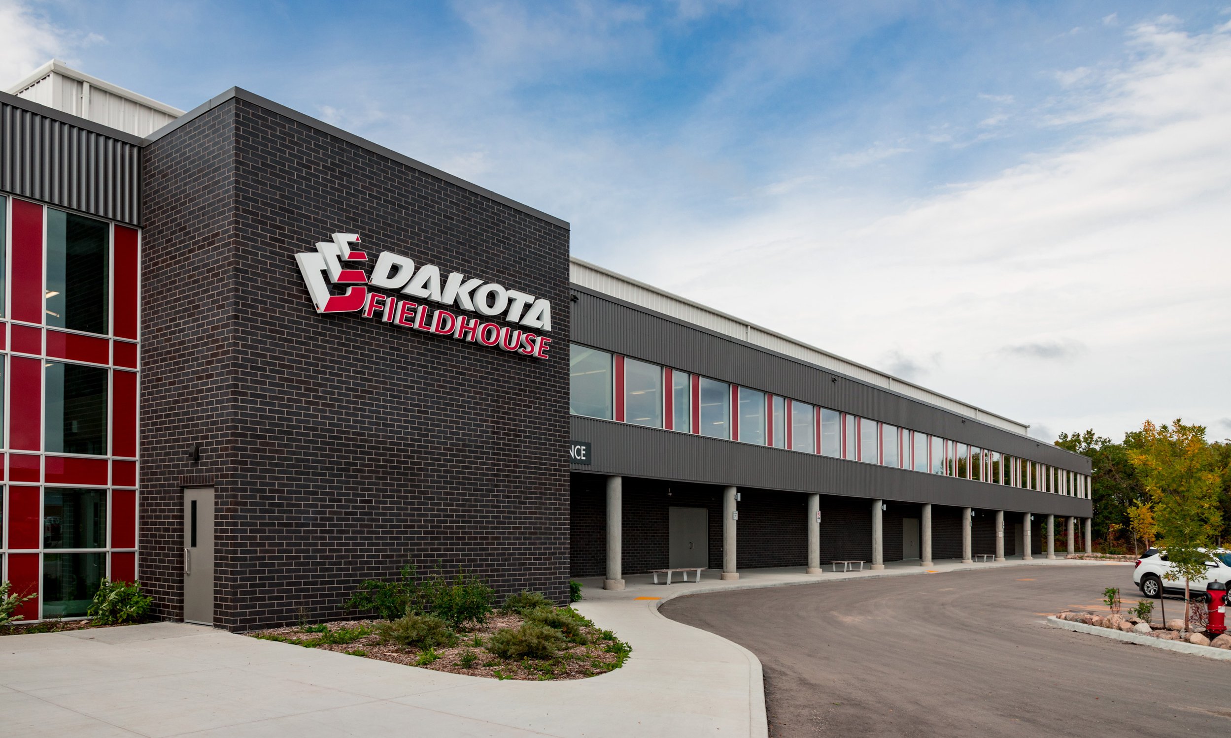 The front of the new Dakota Fieldhouse